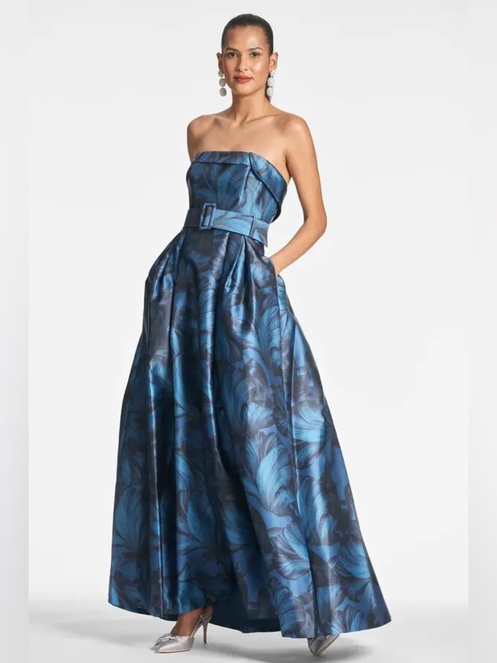Sachin & Babi Brielle Gown Strapless Patterned  Belted Size 14 NEW